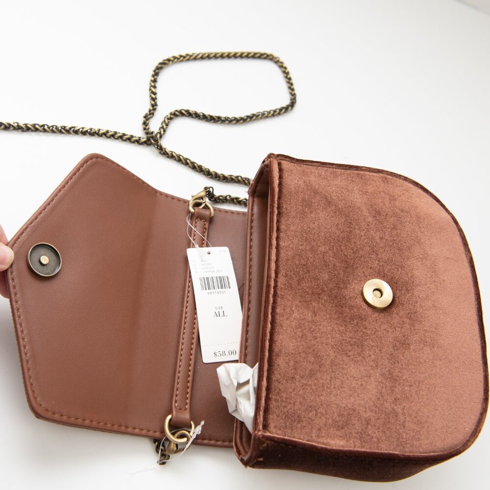 Anthropologie Simone Velvet Purse Crossbody Lucite Tortoise Bag Brown New - Picture 5 of 7